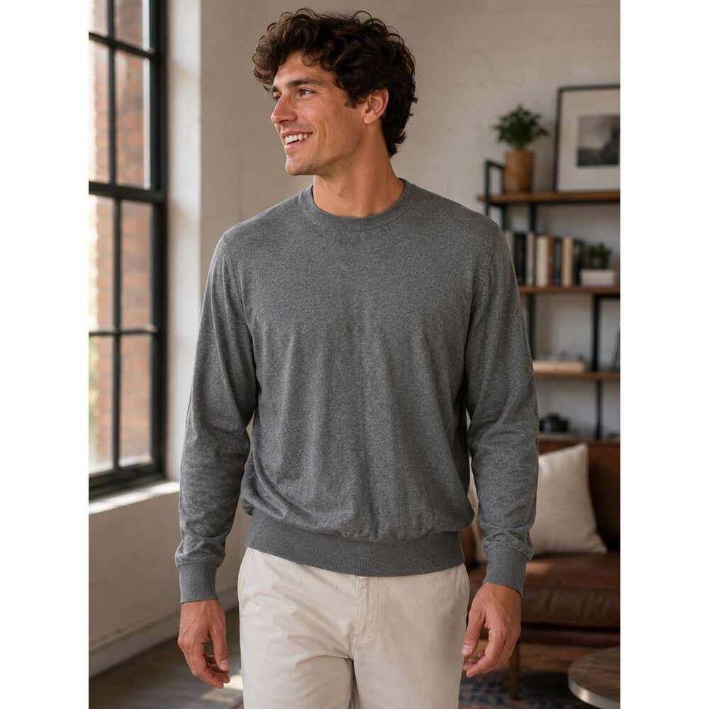 J. Hilburn Cotton Cashmere Crew Neck Sweater Gray Men's Large